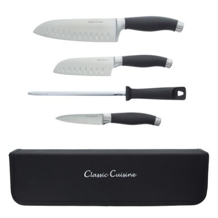 HASTINGS HOME Professional Chef 5-piece Knife Set, Stainless Steel Hand Forged, Sharpening Steel and Zip Closure 979102PNR